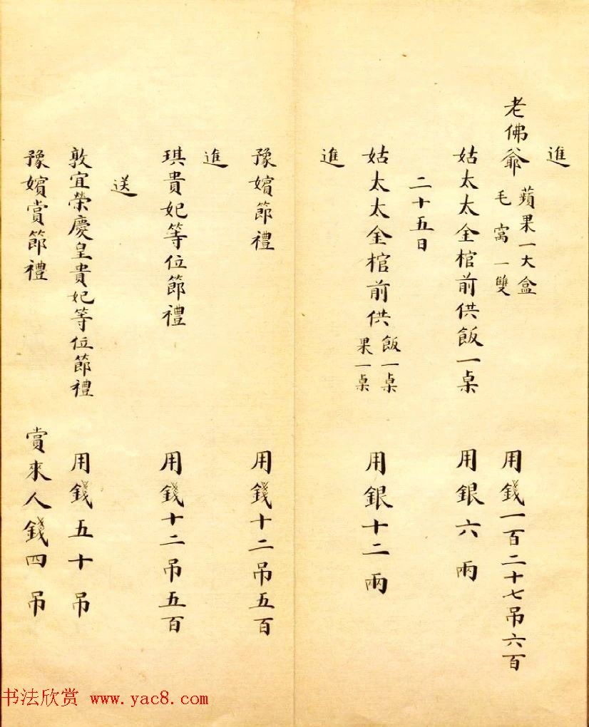 清朝瑾妃娘娘《账目收支明细》 清朝瑾妃娘娘《账目收支明细》