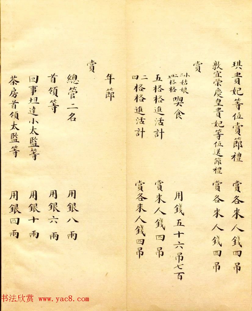 清朝瑾妃娘娘《账目收支明细》