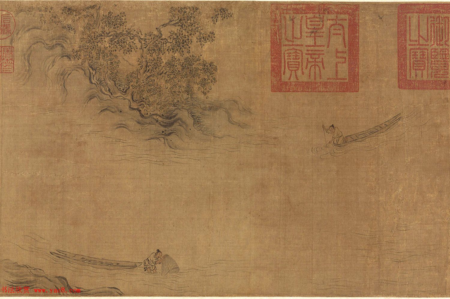 宋高宗书《毛诗小雅》马和之南有嘉鱼等六篇书画卷