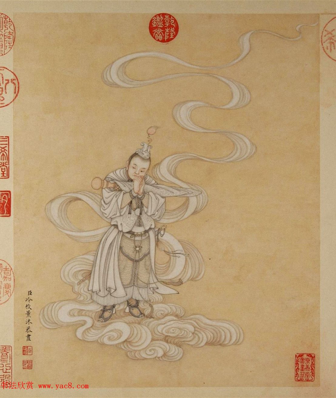 清代字画欣赏《罗汉册》（张照书法+冷枚绘画）