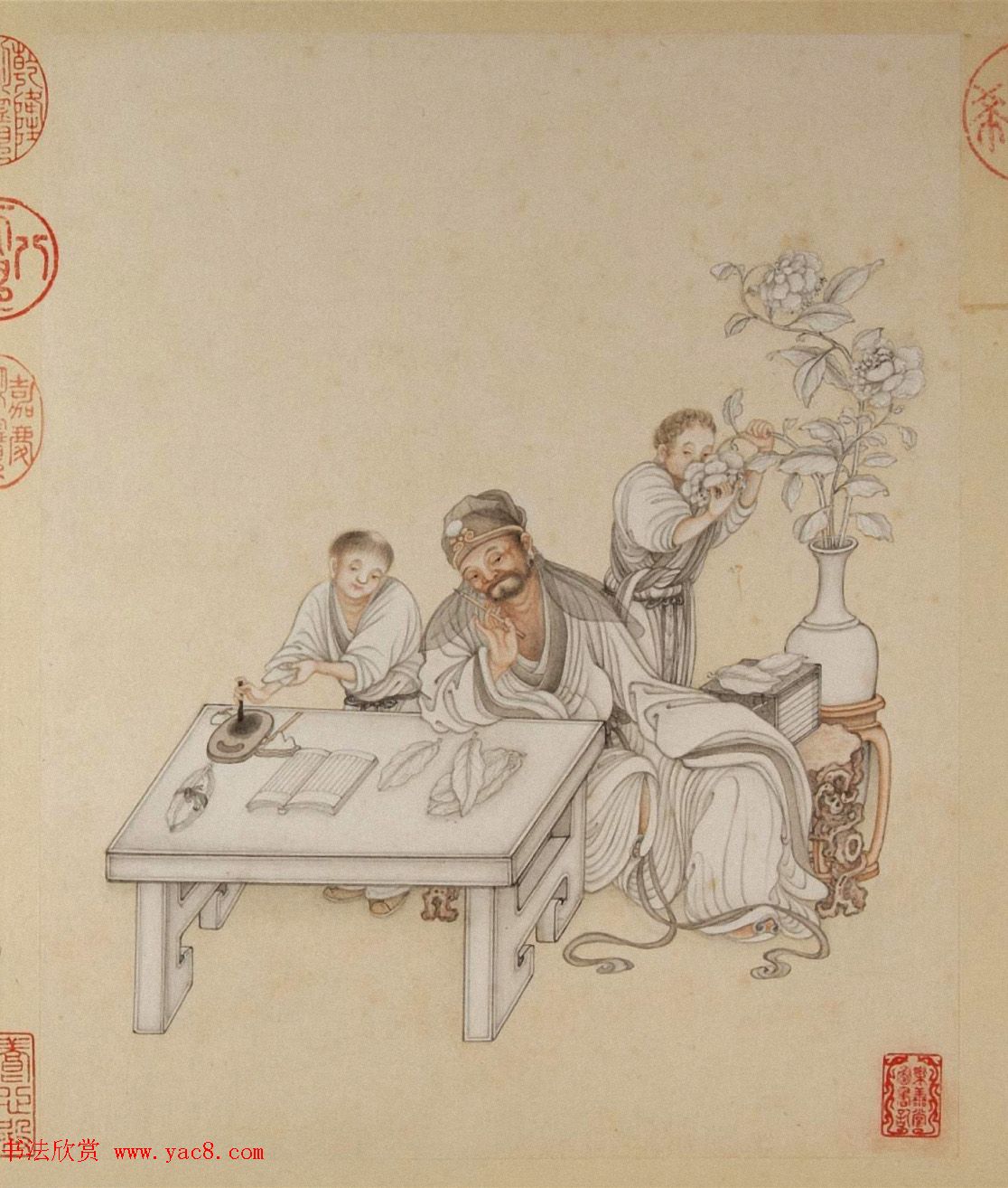 清代字画欣赏《罗汉册》（张照书法+冷枚绘画）