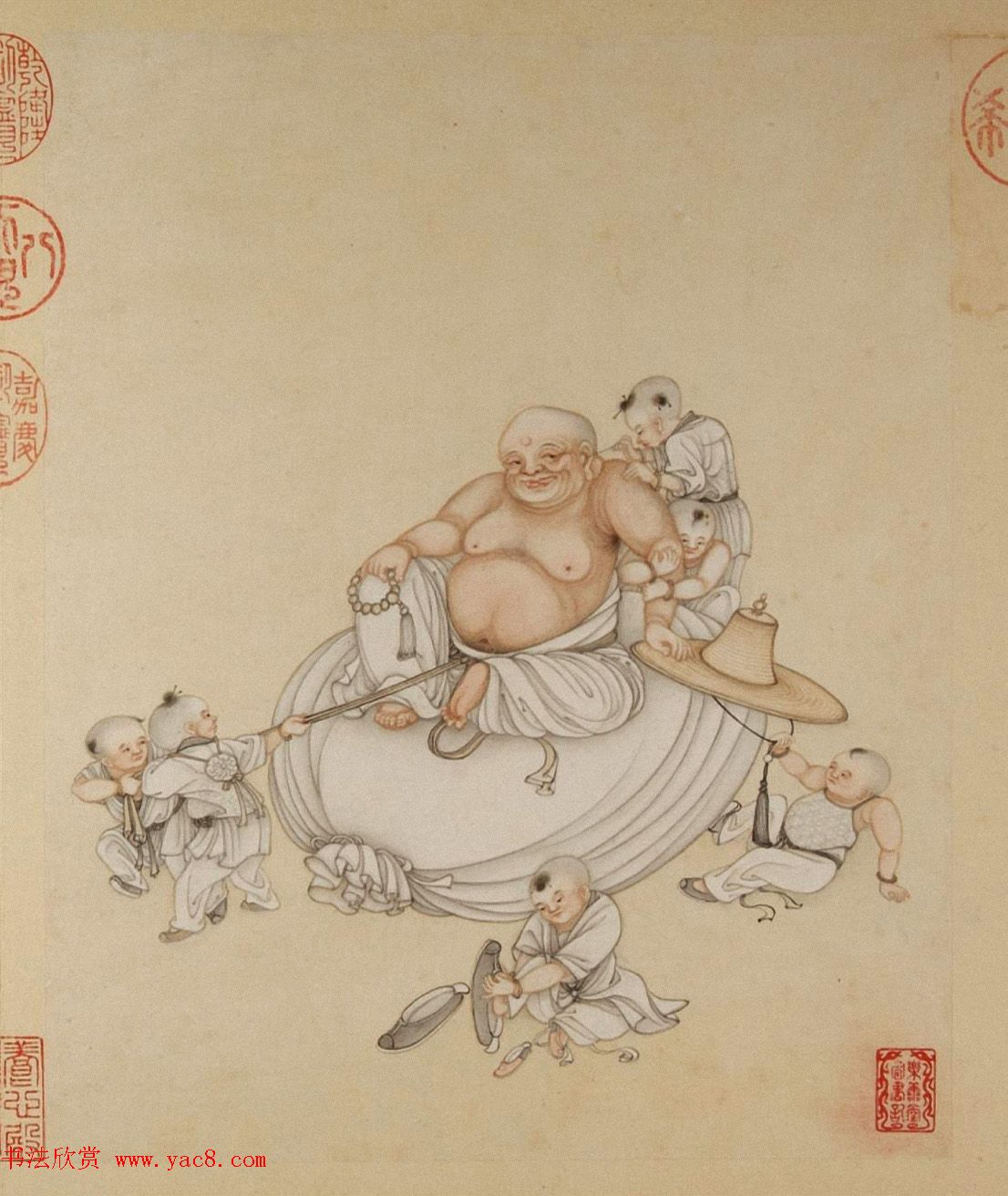 清代字画欣赏《罗汉册》（张照书法+冷枚绘画）