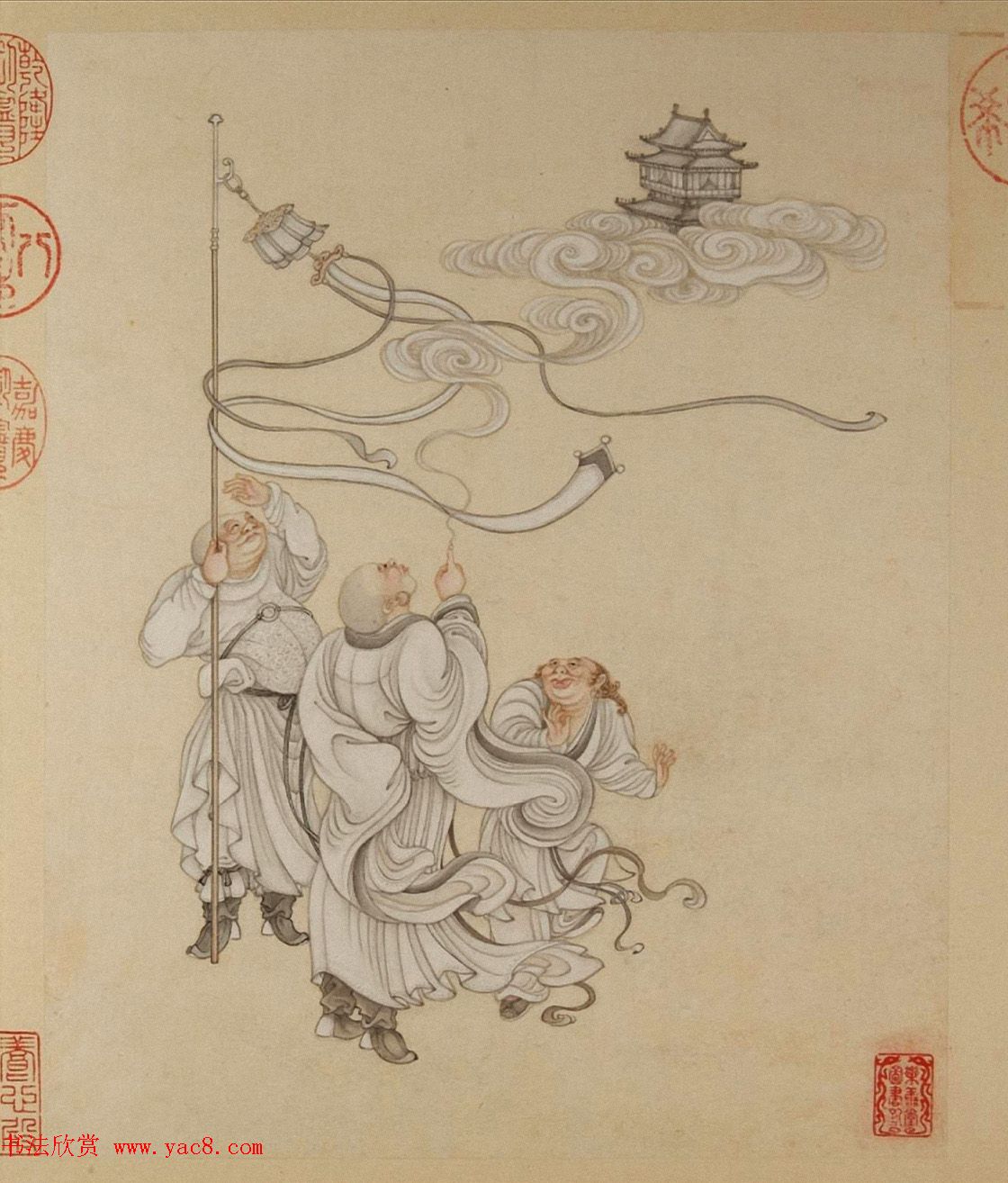 清代字画欣赏《罗汉册》（张照书法+冷枚绘画）