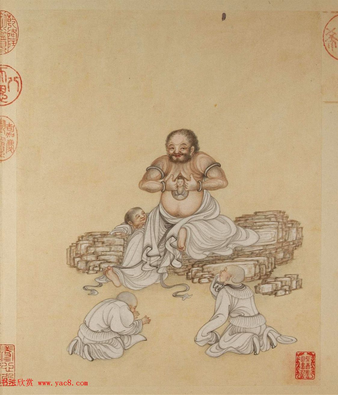 清代字画欣赏《罗汉册》（张照书法+冷枚绘画）