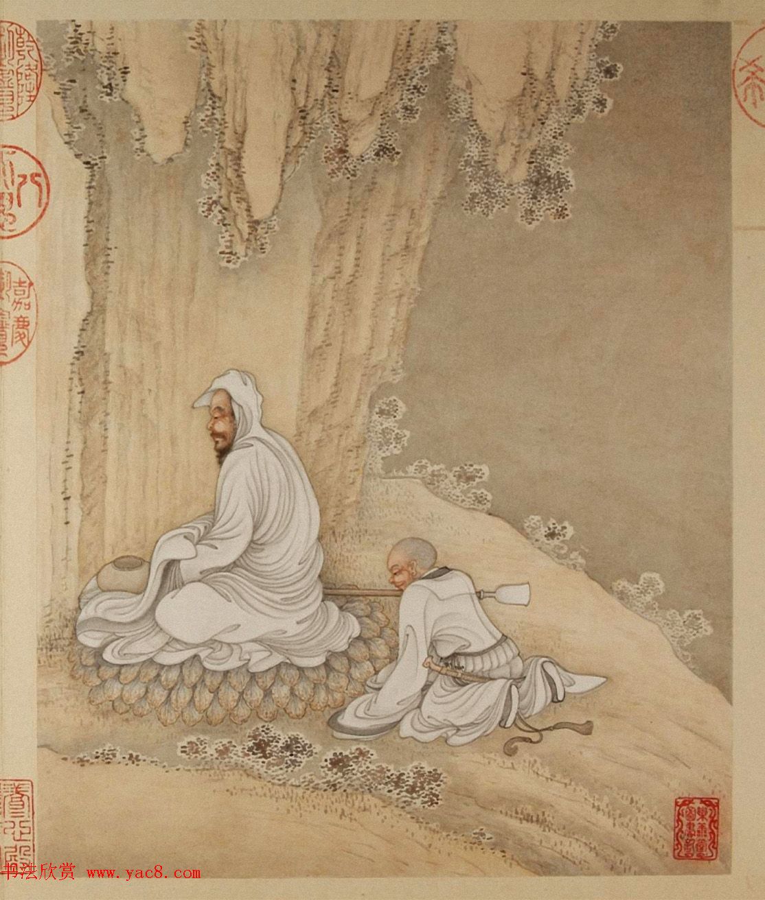 清代字画欣赏《罗汉册》（张照书法+冷枚绘画）