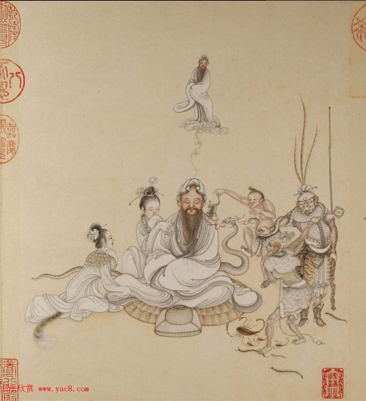 清代字画欣赏《罗汉册》（张照书法+冷枚绘画）