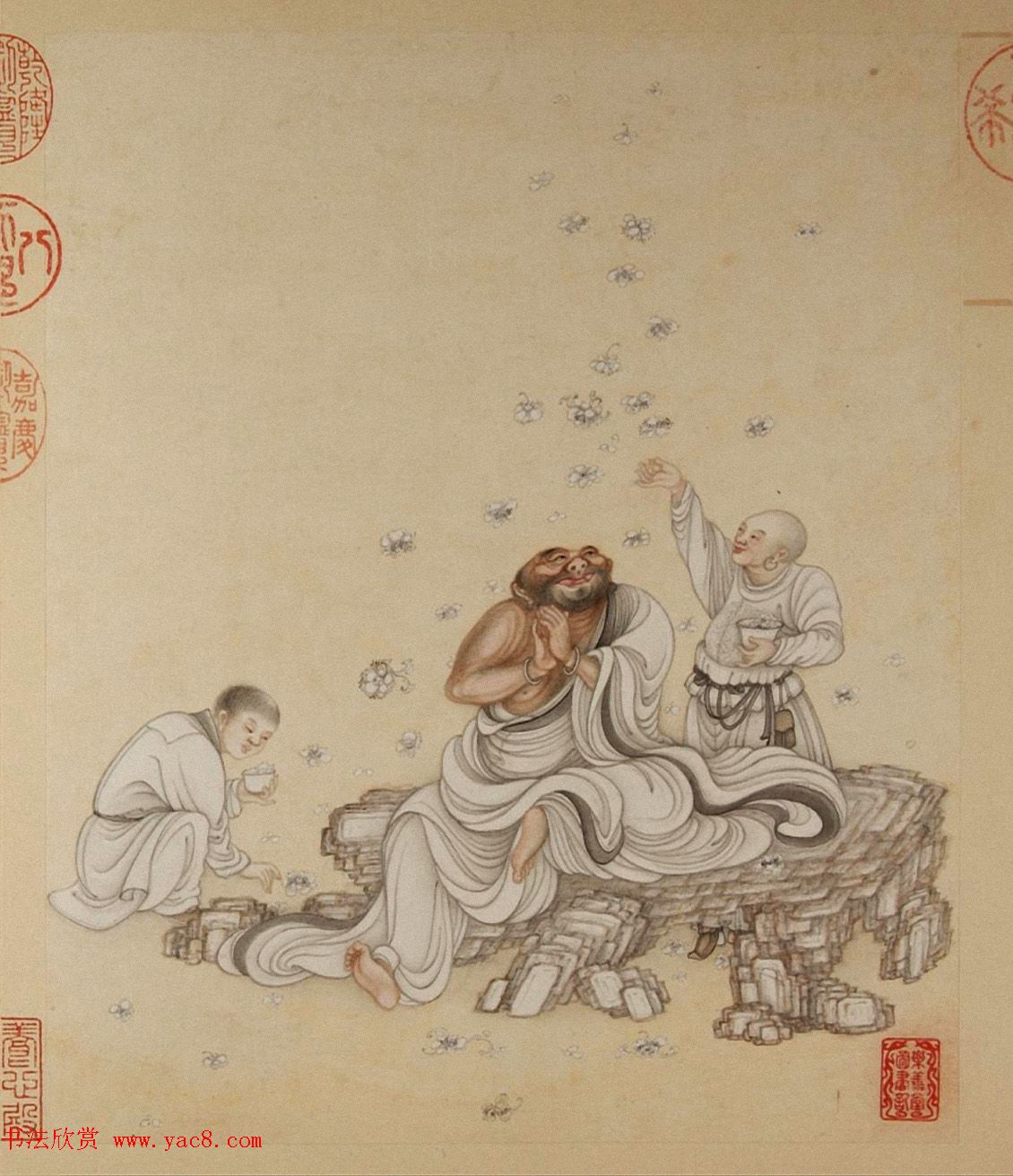 清代字画欣赏《罗汉册》（张照书法+冷枚绘画）