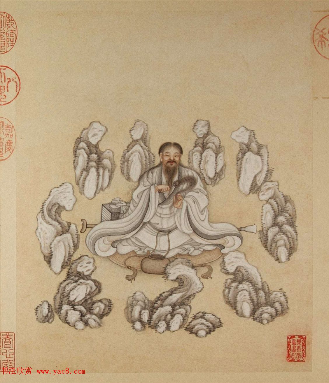 清代字画欣赏《罗汉册》（张照书法+冷枚绘画）