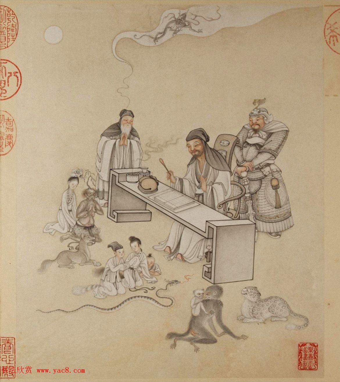 清代字画欣赏《罗汉册》（张照书法+冷枚绘画）