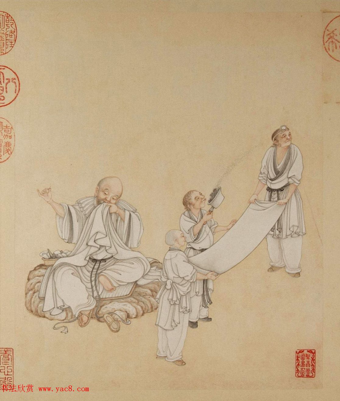 清代字画欣赏《罗汉册》（张照书法+冷枚绘画）