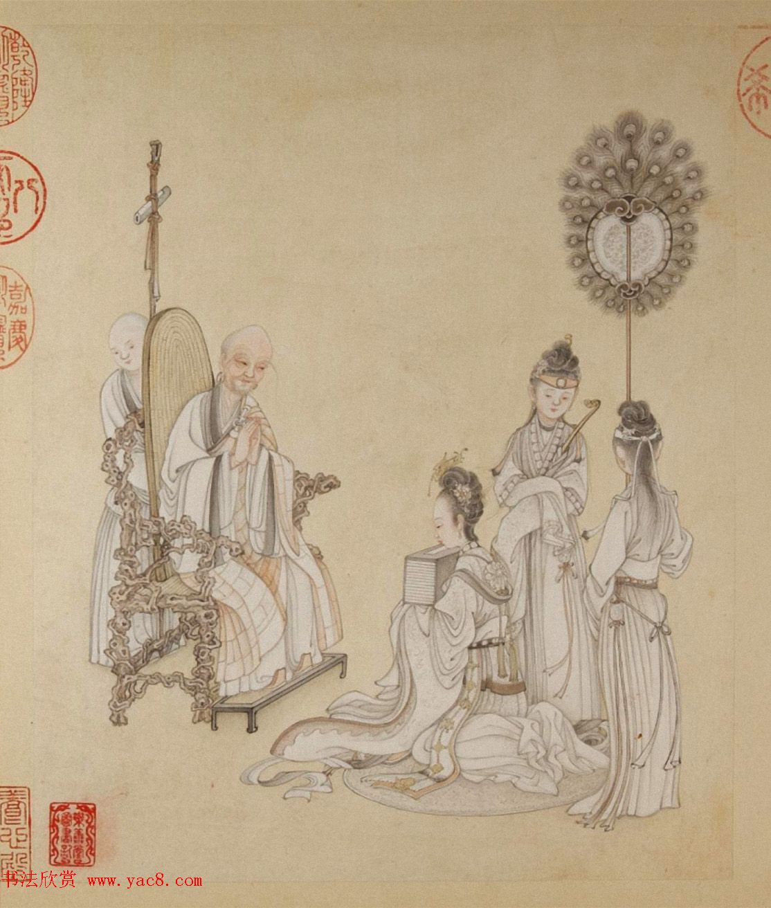 清代字画欣赏《罗汉册》（张照书法+冷枚绘画）