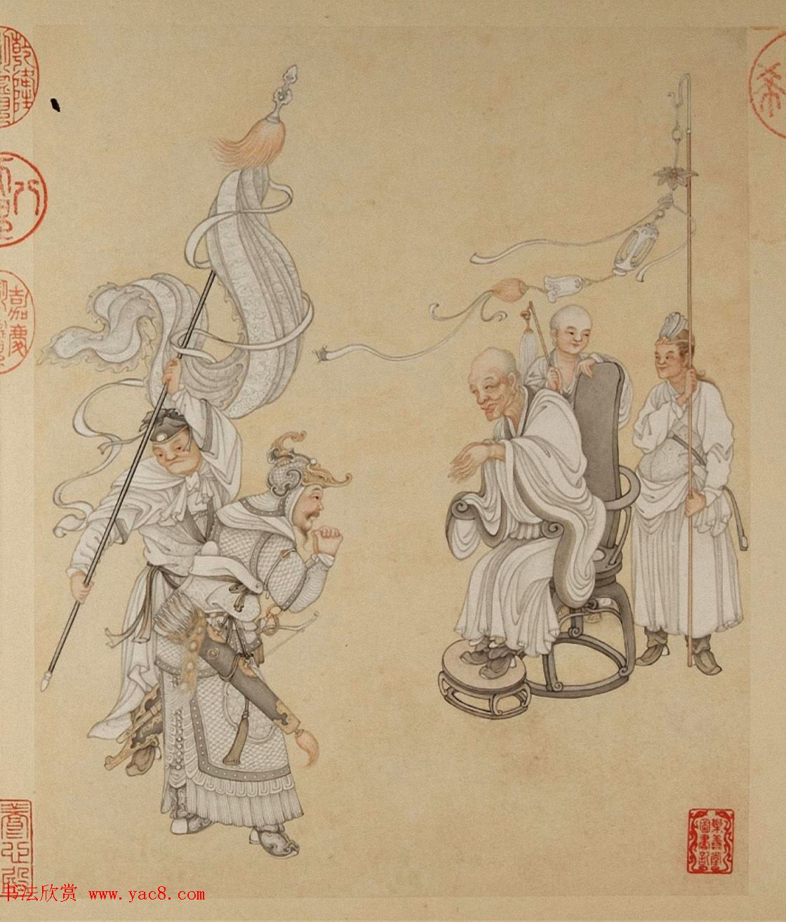 清代字画欣赏《罗汉册》（张照书法+冷枚绘画）