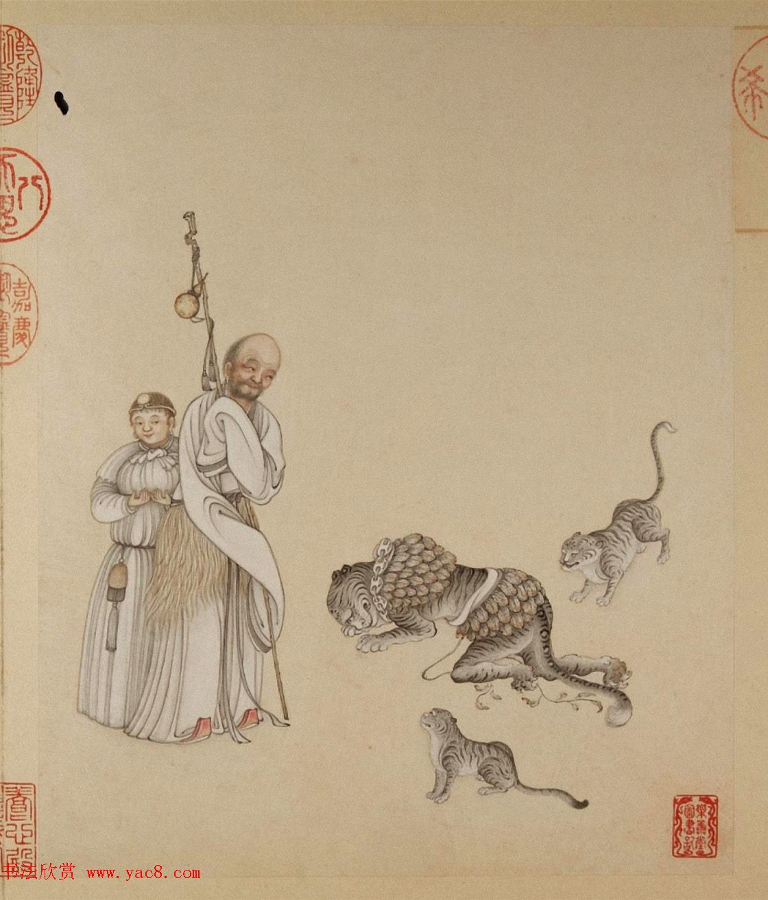 清代字画欣赏《罗汉册》（张照书法+冷枚绘画）