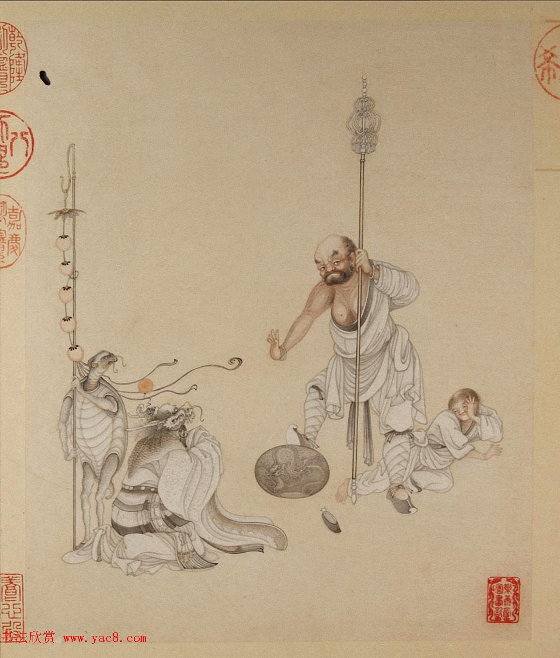 清代字画欣赏《罗汉册》（张照书法+冷枚绘画）