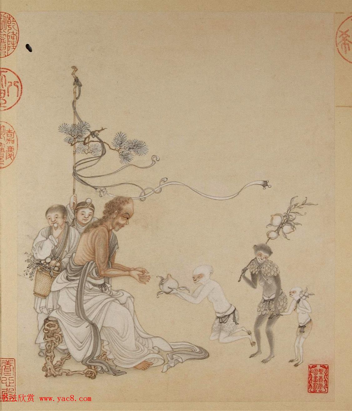 清代字画欣赏《罗汉册》（张照书法+冷枚绘画）