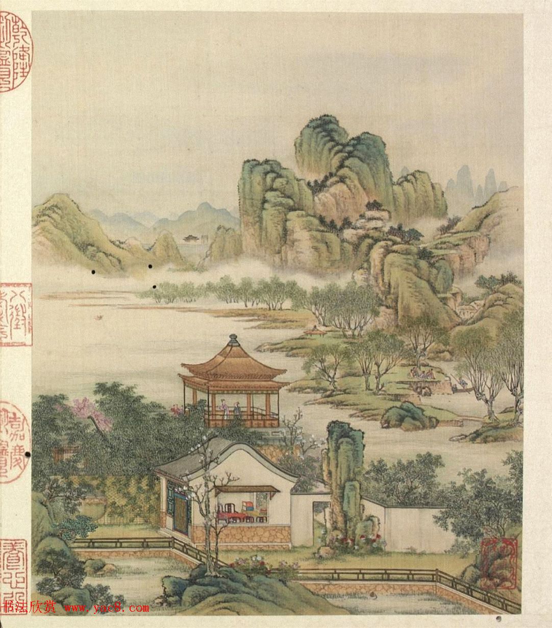 梁诗正书法《山水楼阁图》字画册页