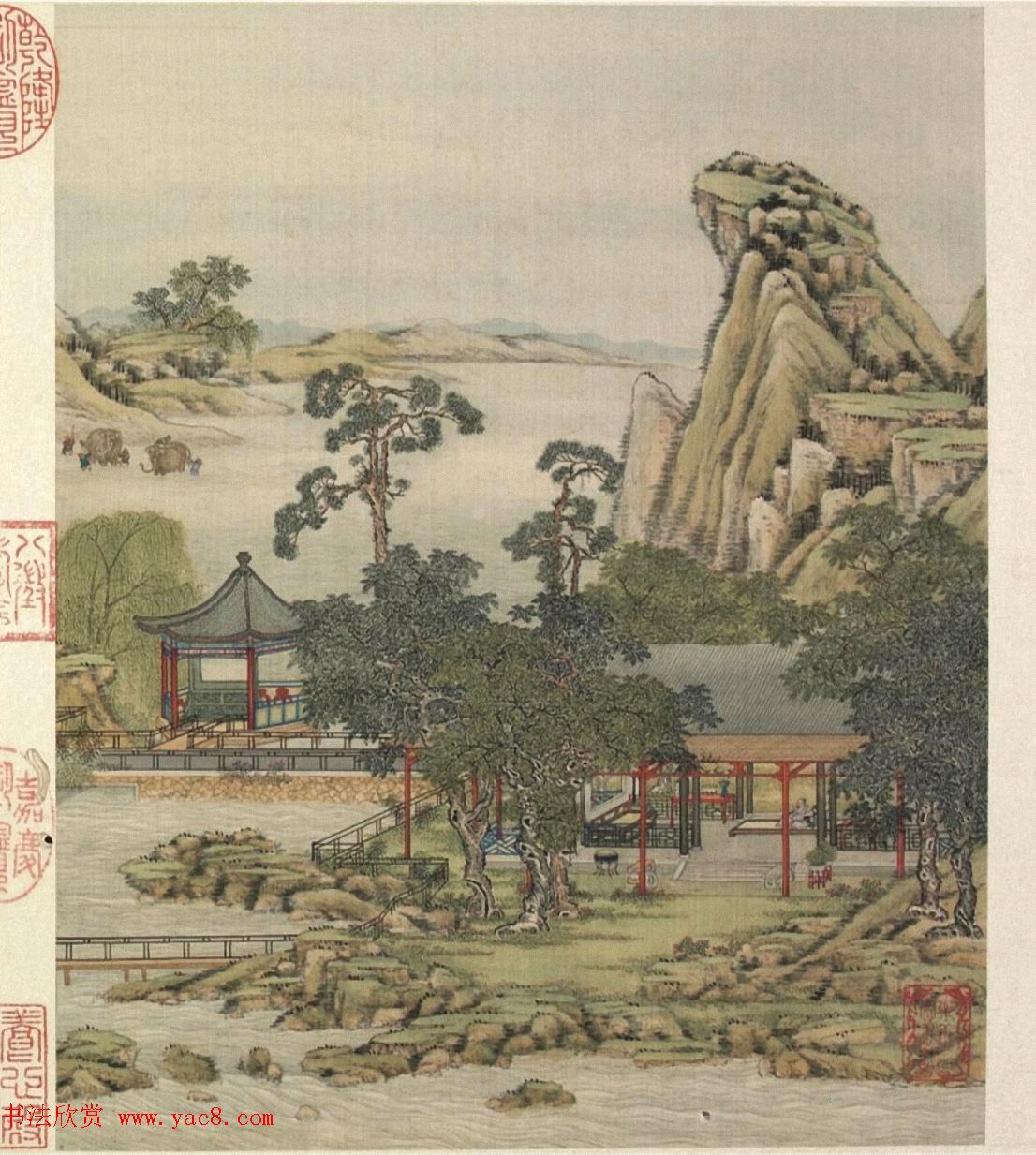 梁诗正书法《山水楼阁图》字画册页