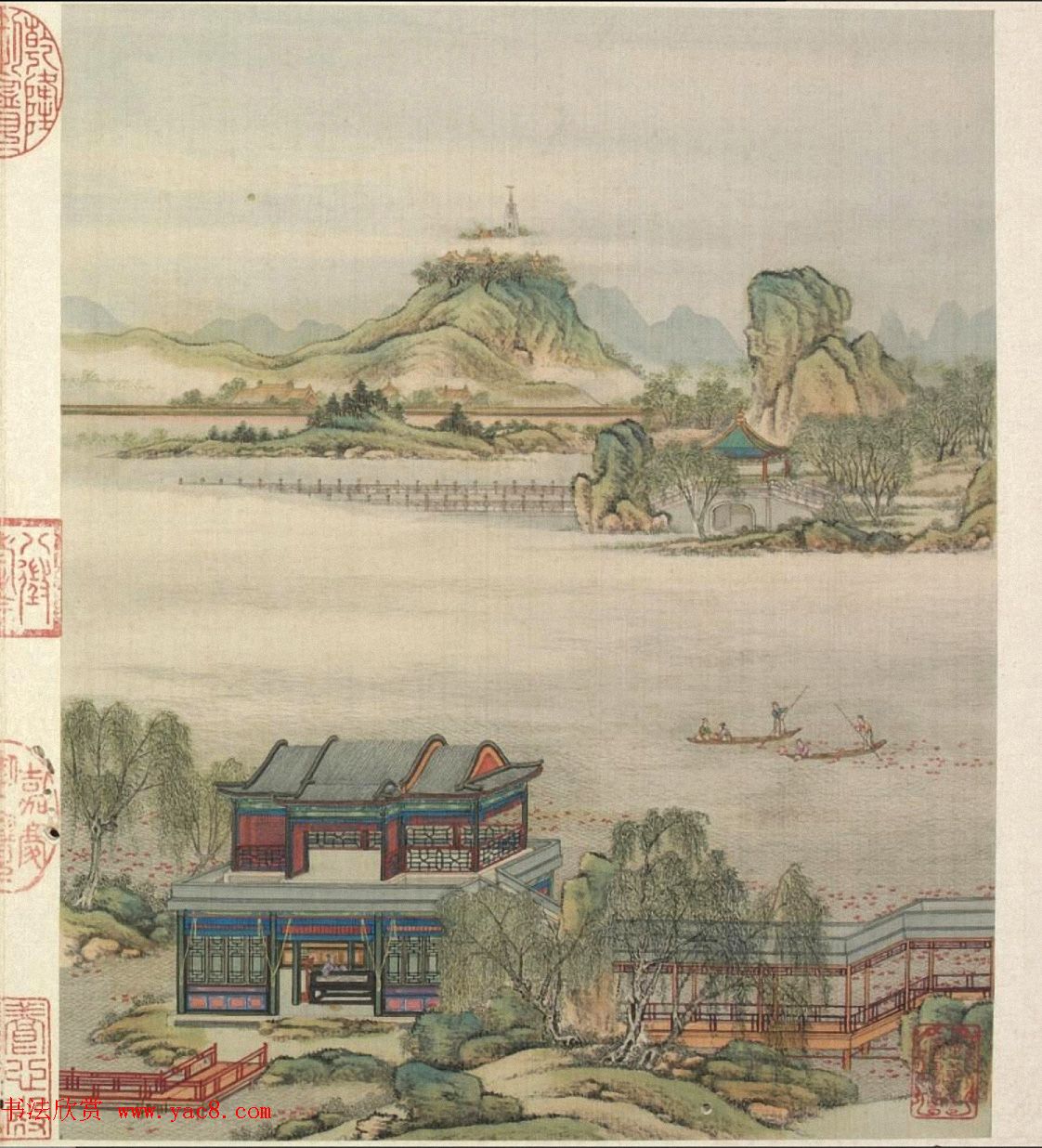 梁诗正书法《山水楼阁图》字画册页