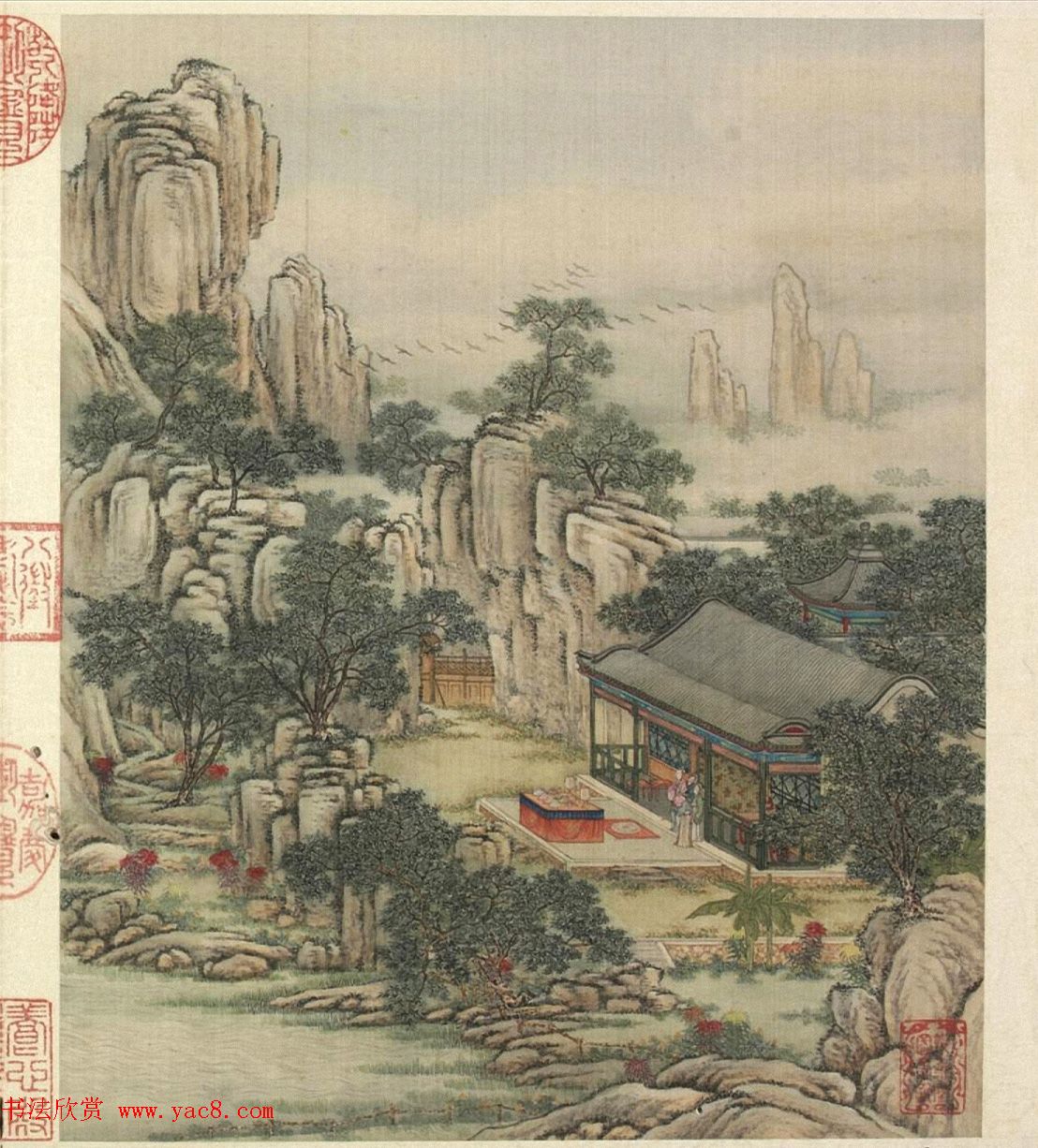 梁诗正书法《山水楼阁图》字画册页