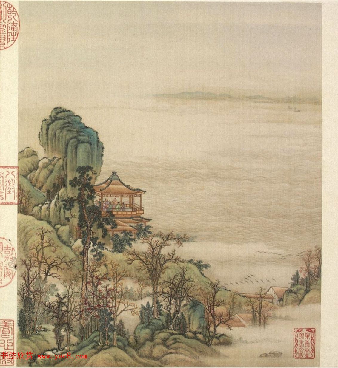 梁诗正书法《山水楼阁图》字画册页