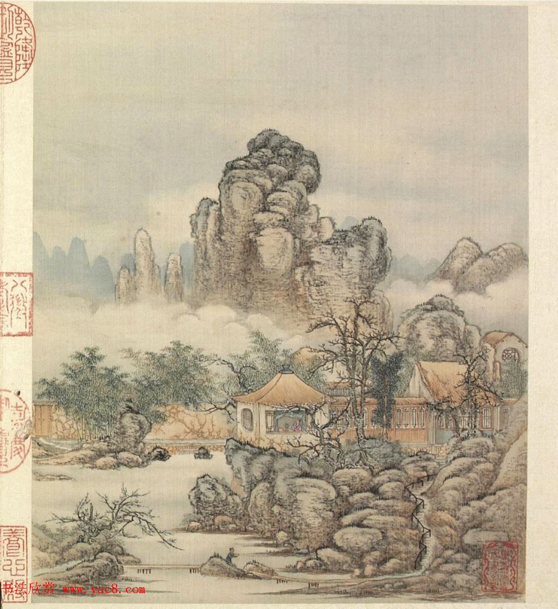 梁诗正书法《山水楼阁图》字画册页