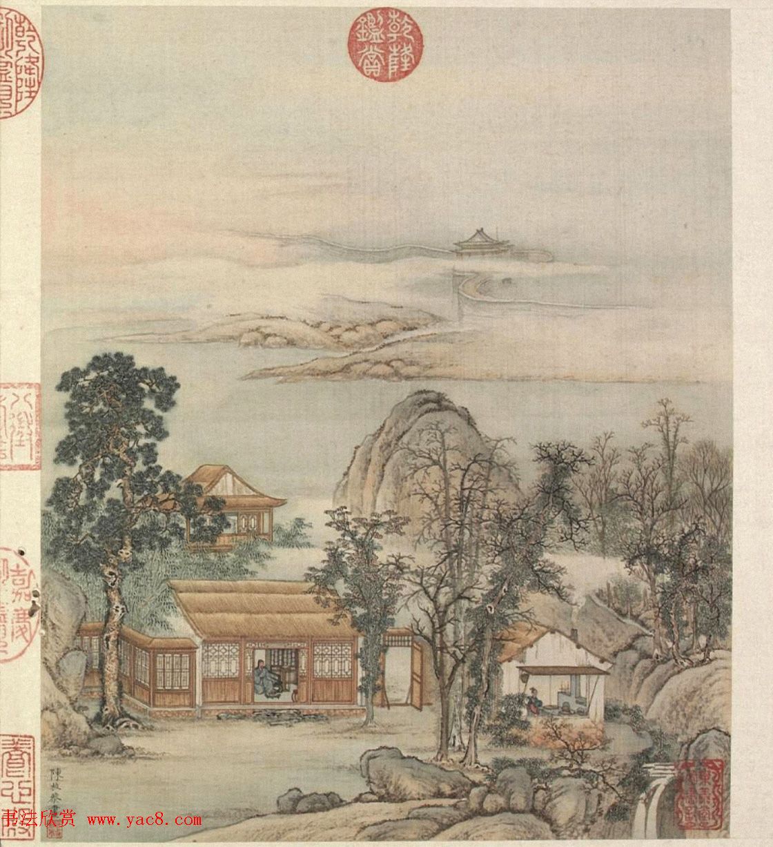 梁诗正书法《山水楼阁图》字画册页