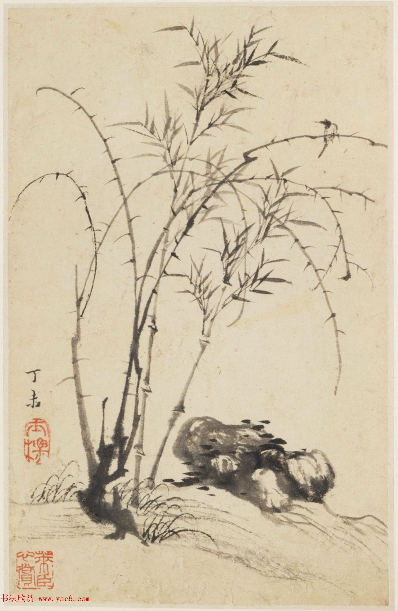 查士标字画欣赏《枯木竹石册》