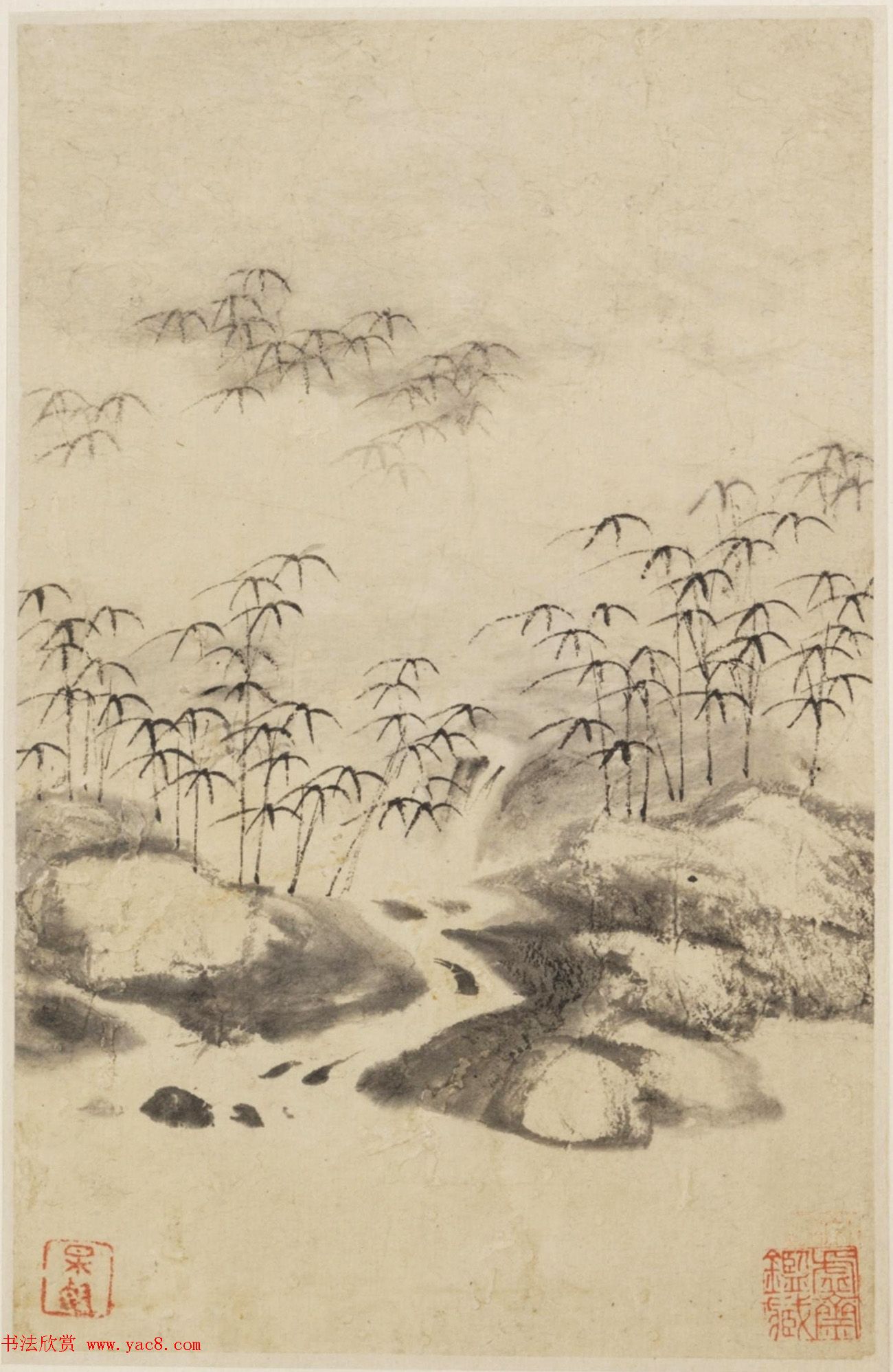 查士标字画欣赏《枯木竹石册》