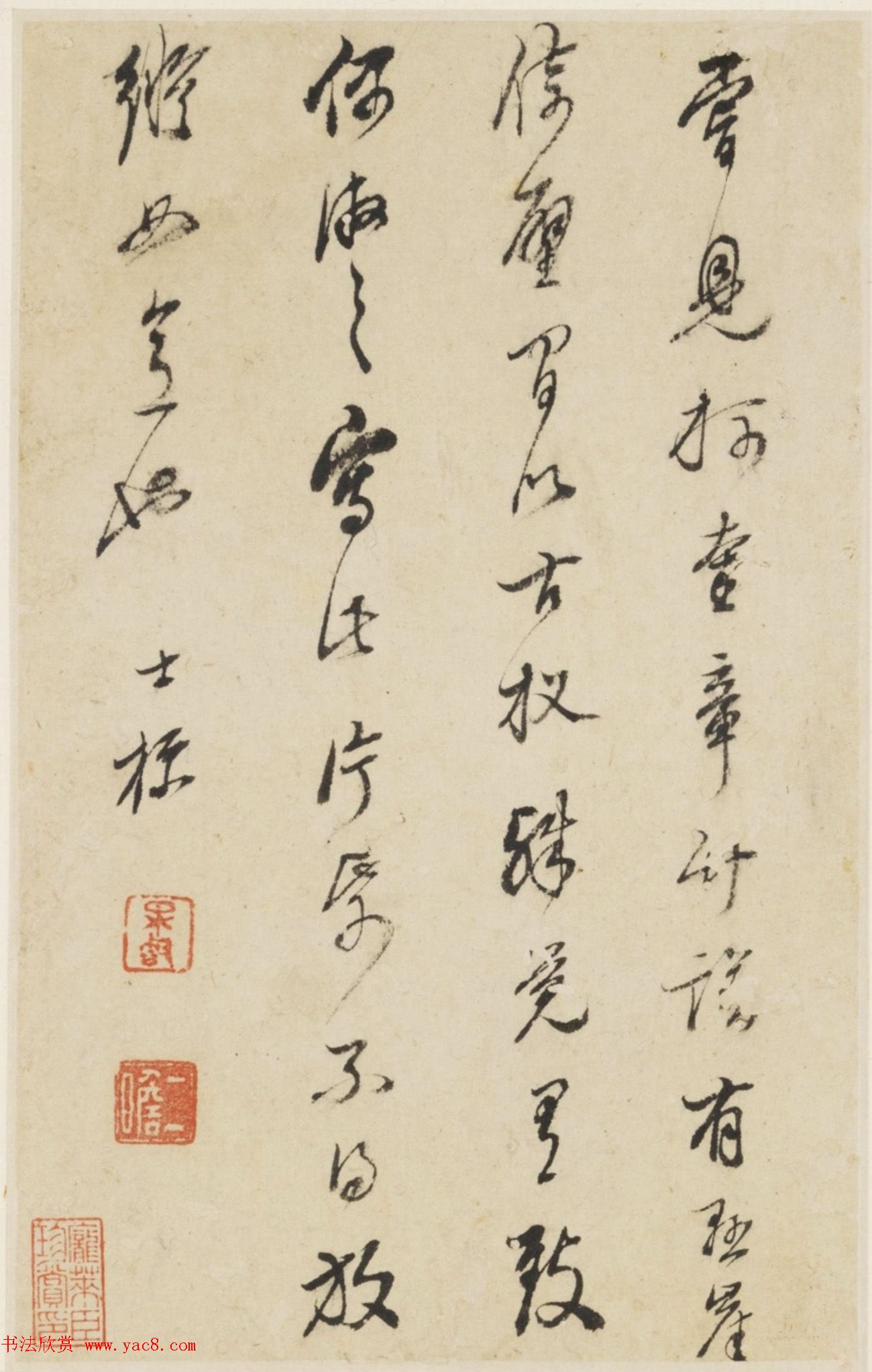 查士标字画欣赏《枯木竹石册》