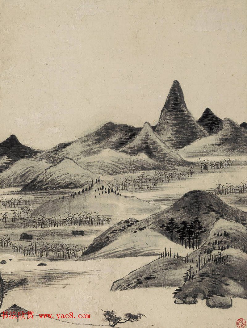 查士标书法题弘仁山水八开