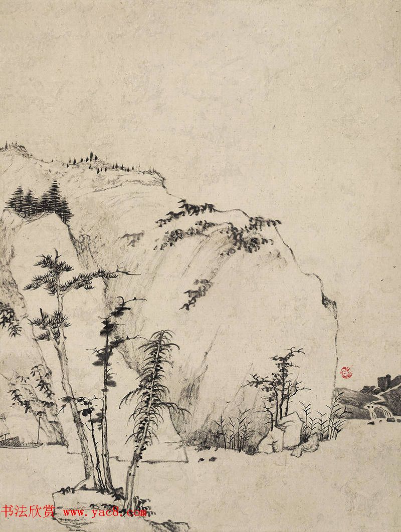 查士标书法题弘仁山水八开