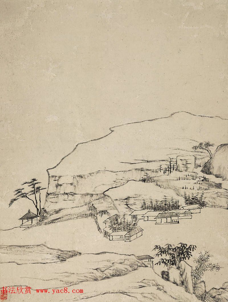 查士标书法题弘仁山水八开