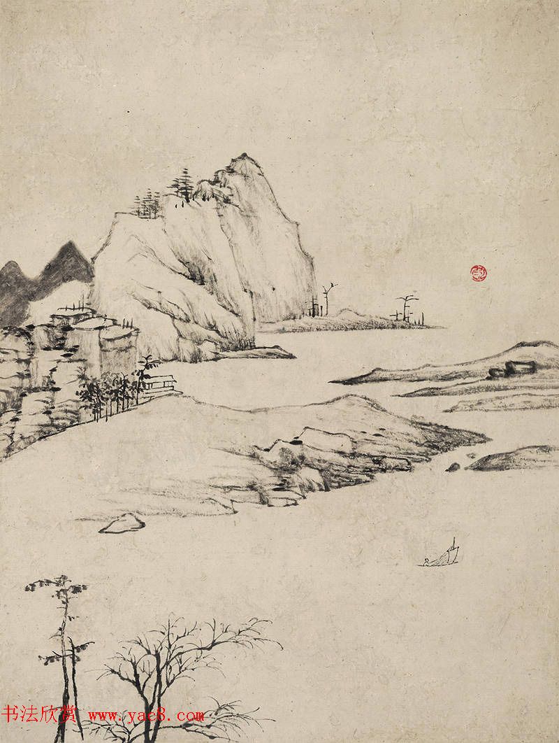 查士标书法题弘仁山水八开