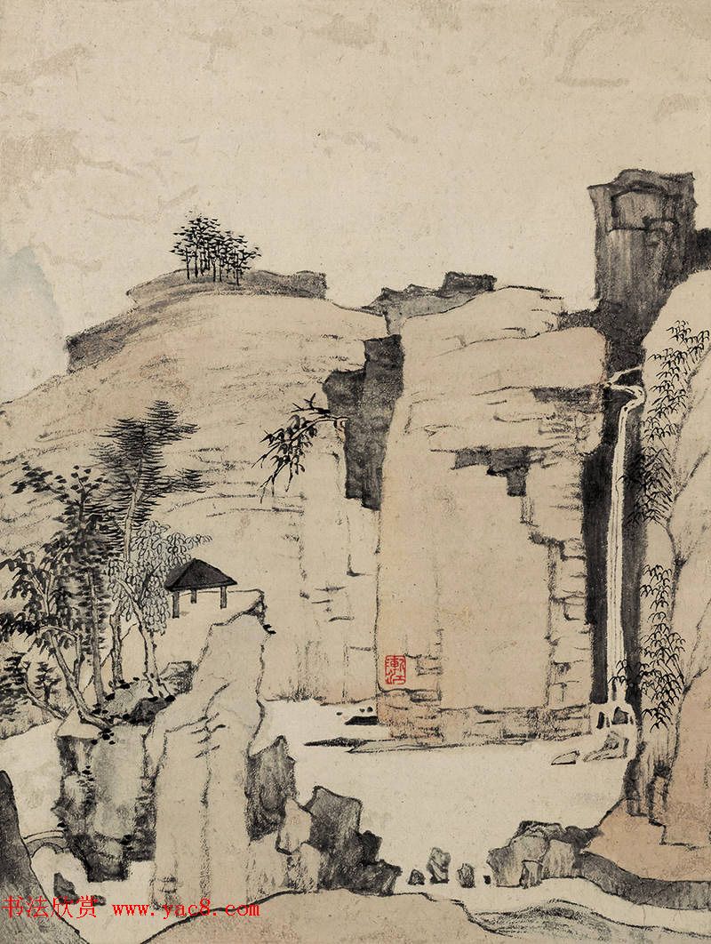 查士标书法题弘仁山水八开