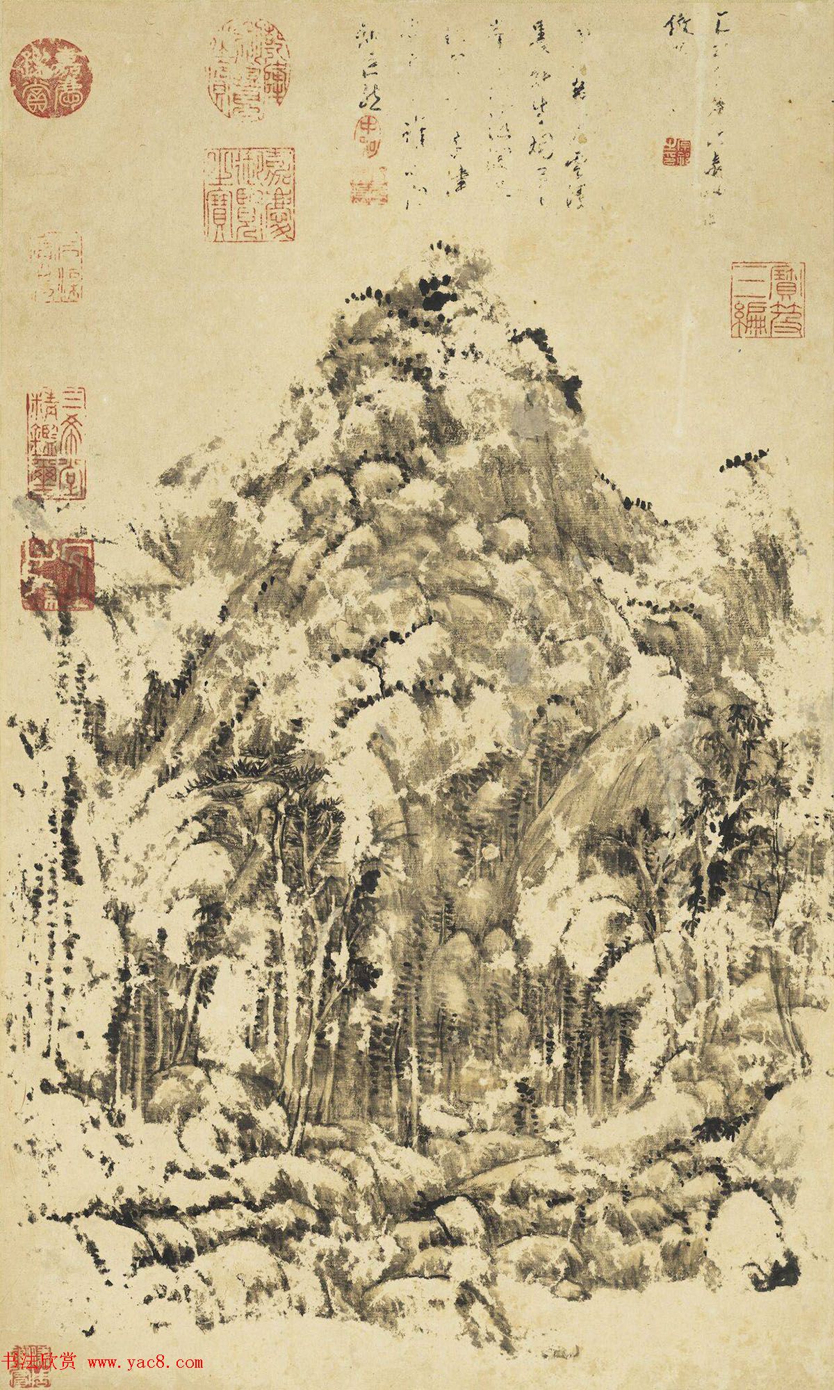 汪由敦等4位大臣书法题王原祁山水图