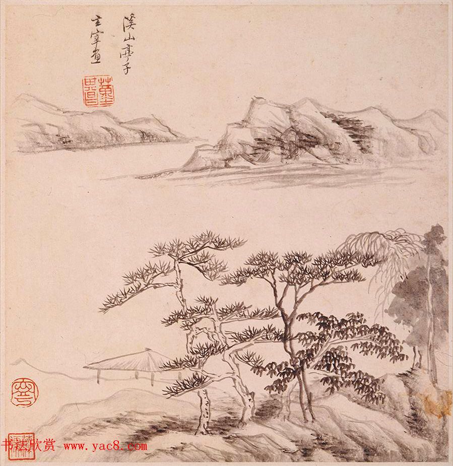 陈万全、温汝适书法题董其昌仿古山水图册