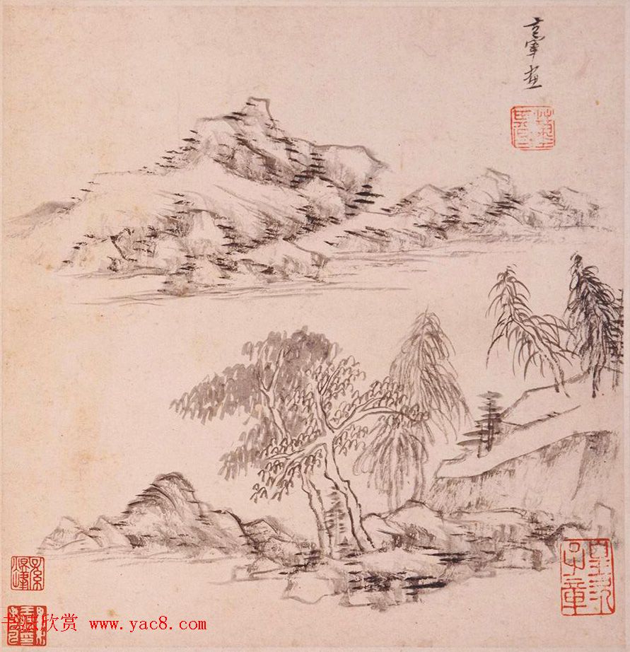 陈万全、温汝适书法题董其昌仿古山水图册