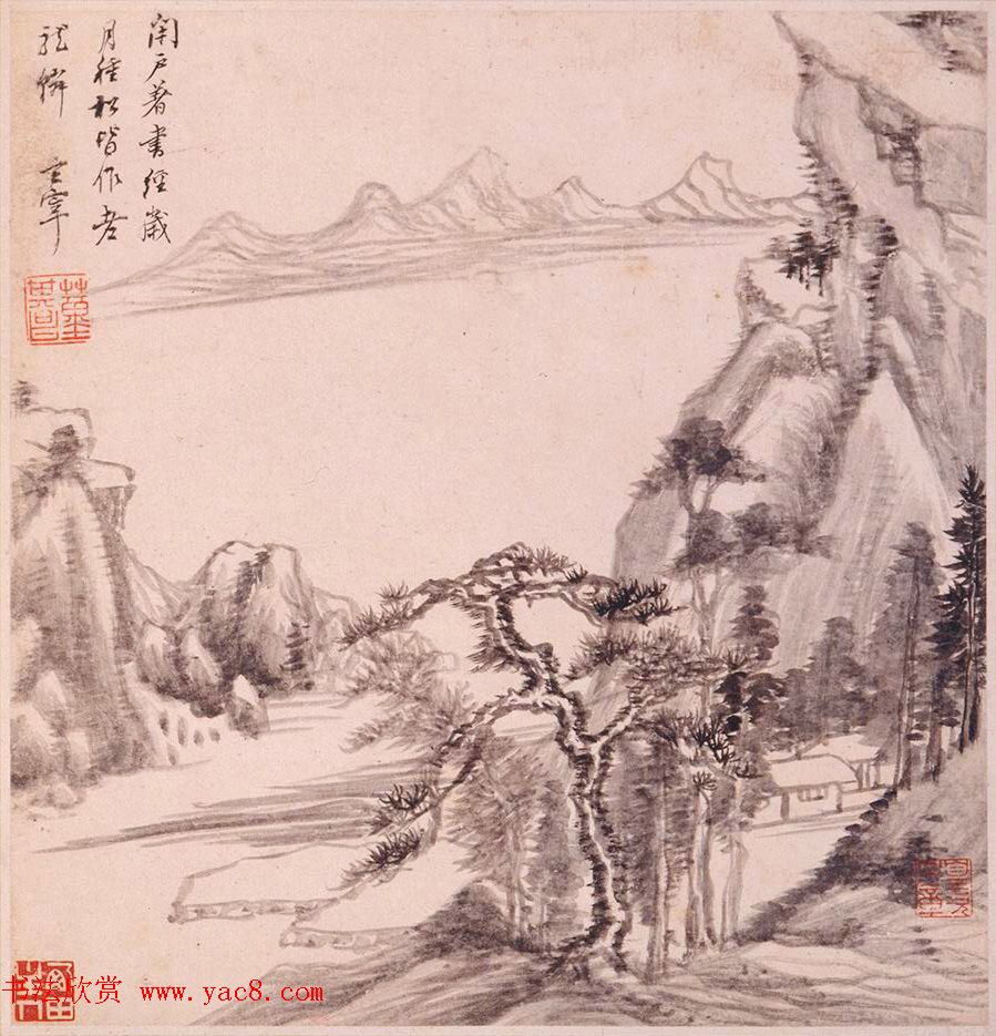 陈万全、温汝适书法题董其昌仿古山水图册