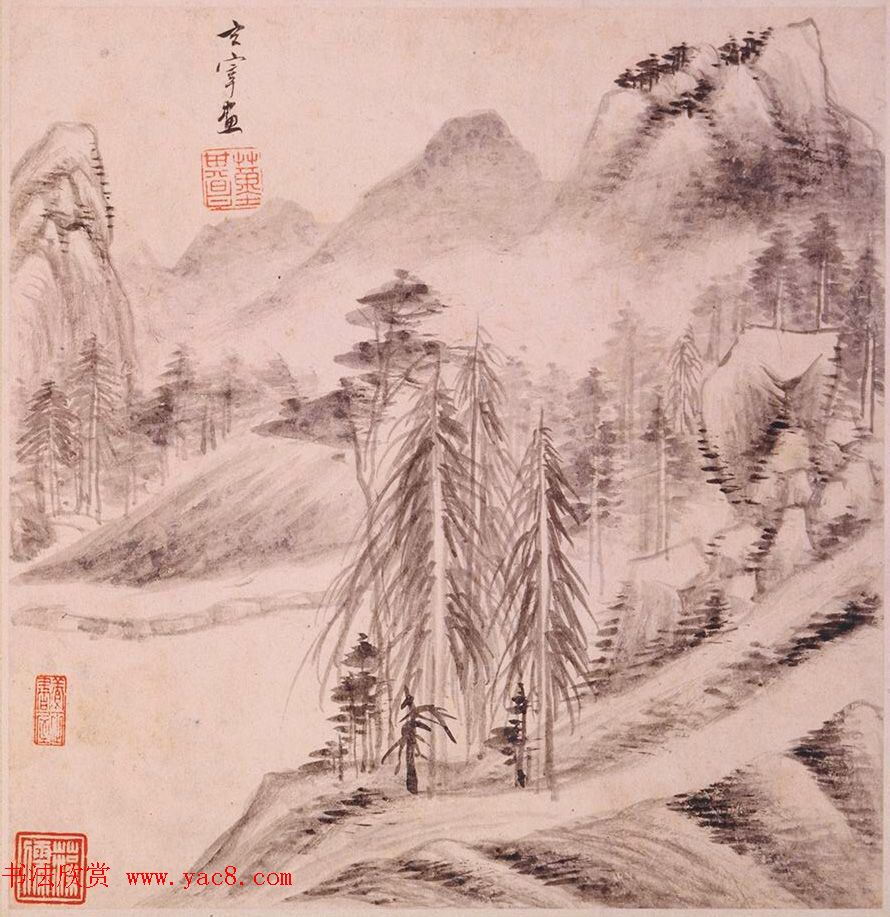 陈万全、温汝适书法题董其昌仿古山水图册