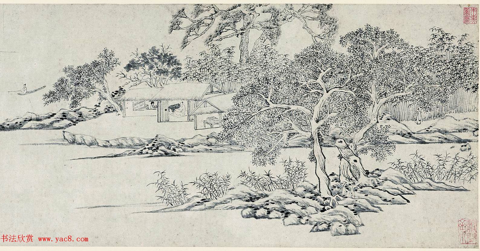 明代文彭等8人书法题跋《文嘉曲水园图卷》