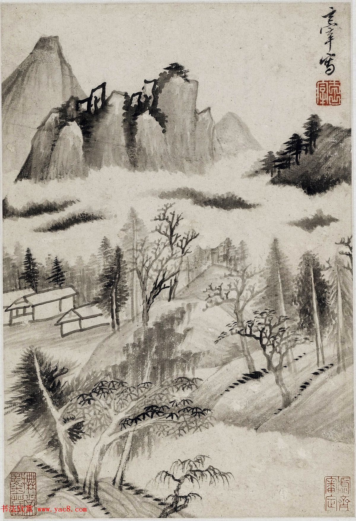 董其昌书画对题仿古山水图册（六开）