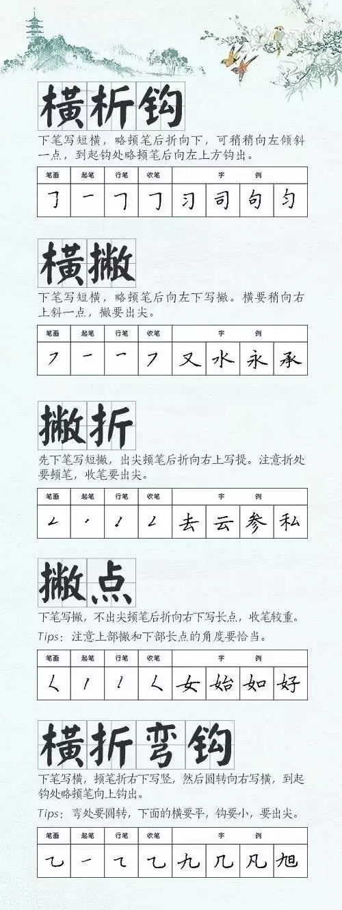 学习汉字运笔规律帖《钢笔楷书28种基本笔画》